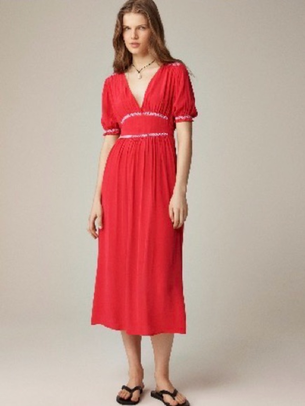 NWT J. Crew 14 Large XL Smocked Trim Midi Dress in crepe de chime Adorable!